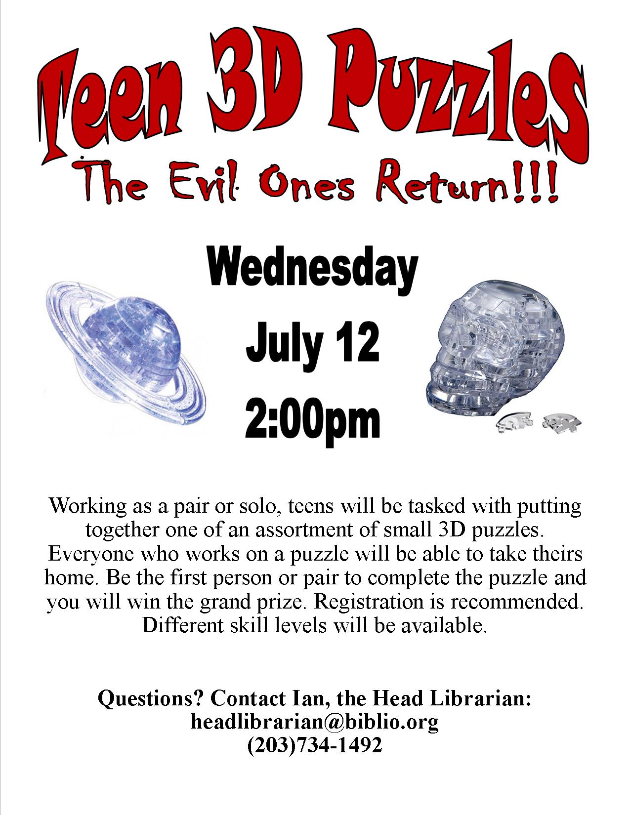 Teen 3D Puzzles - Wed Jul 12 at 2pm